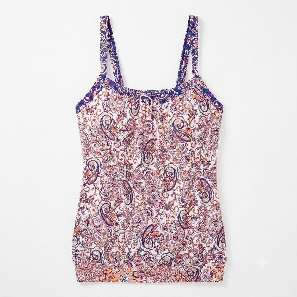 Lands' End Stretch Paisley Blouson Tankini Top Multicolor Swim Womens 14